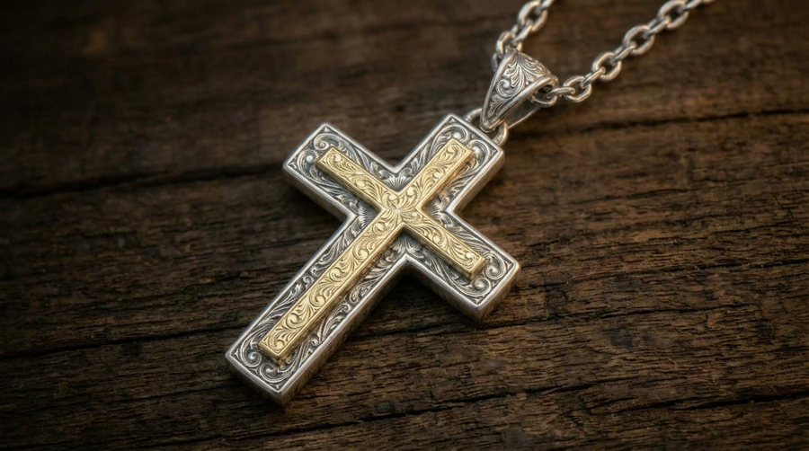 Sanctus I — hand fabricated cross-set eternity ring
